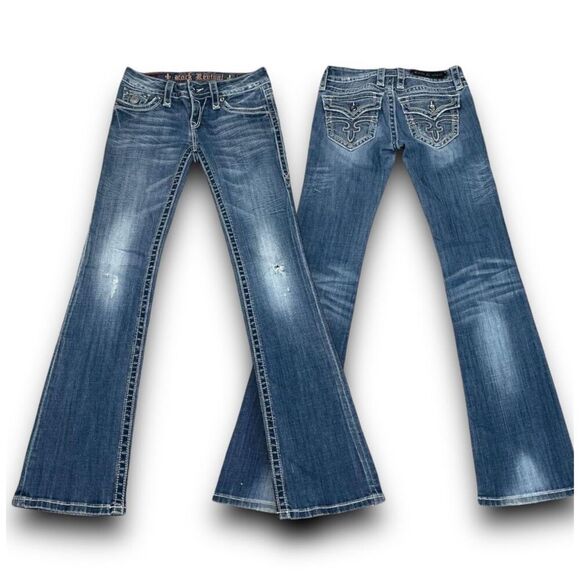 Rock Revival Distressed Celine Boot Medium Wash Jeans - Picture 1 of 12